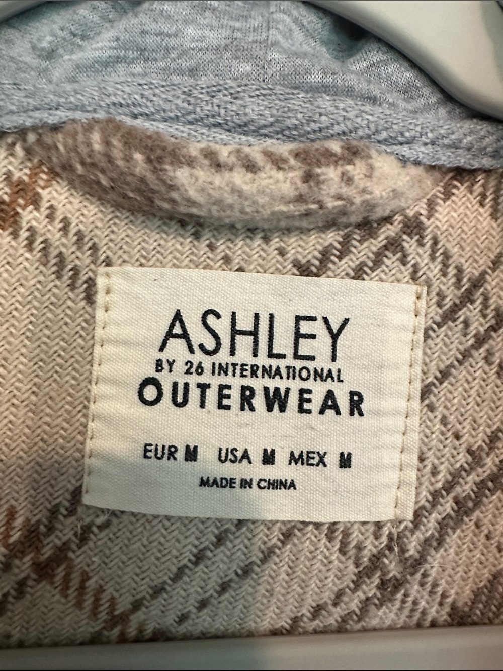Ashley By 26 International Plaid Hooded Shacket in Beige, Gray and Brown - Picture 2 of 5